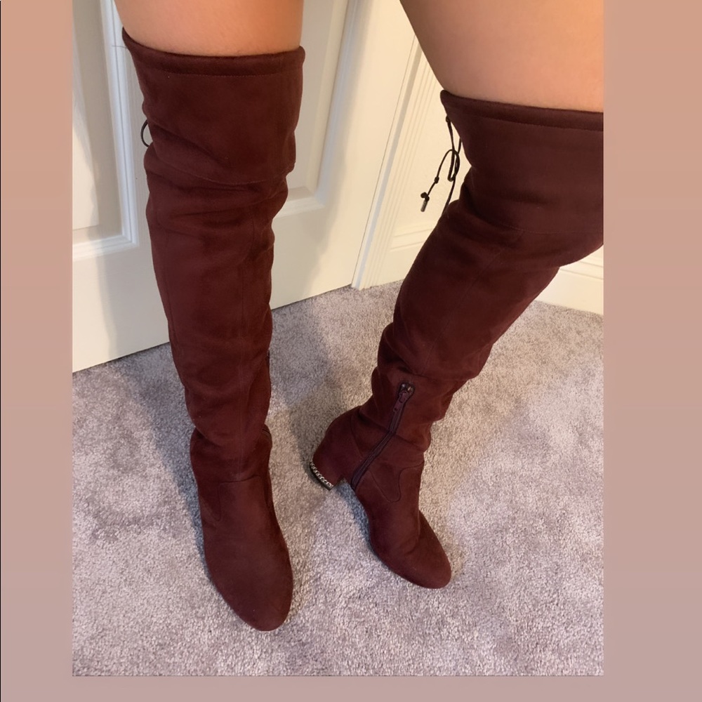 Burgundy over the knee boots